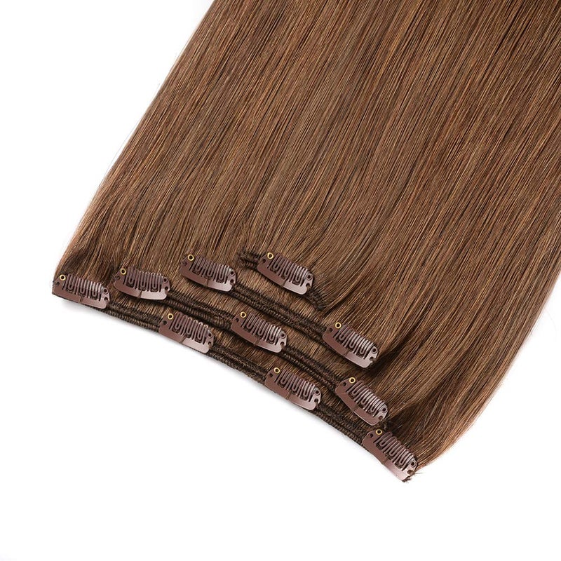 Winsky 20" Clip in Hair Extensions Remy Human Hair for Women - Silky Straight Long Human Hair Clip on Extensions 75grams 4pieces Ash Brown Color - Image 3